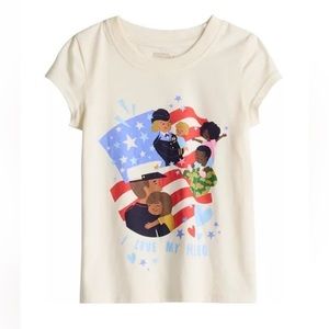 girl white short sleeve shirt size 2T”love my hero American soldier flag…